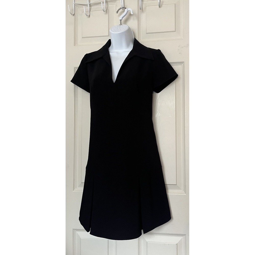 Amanda Uprichard Black Collared Pleated Mini Dress V-neck Chic XS